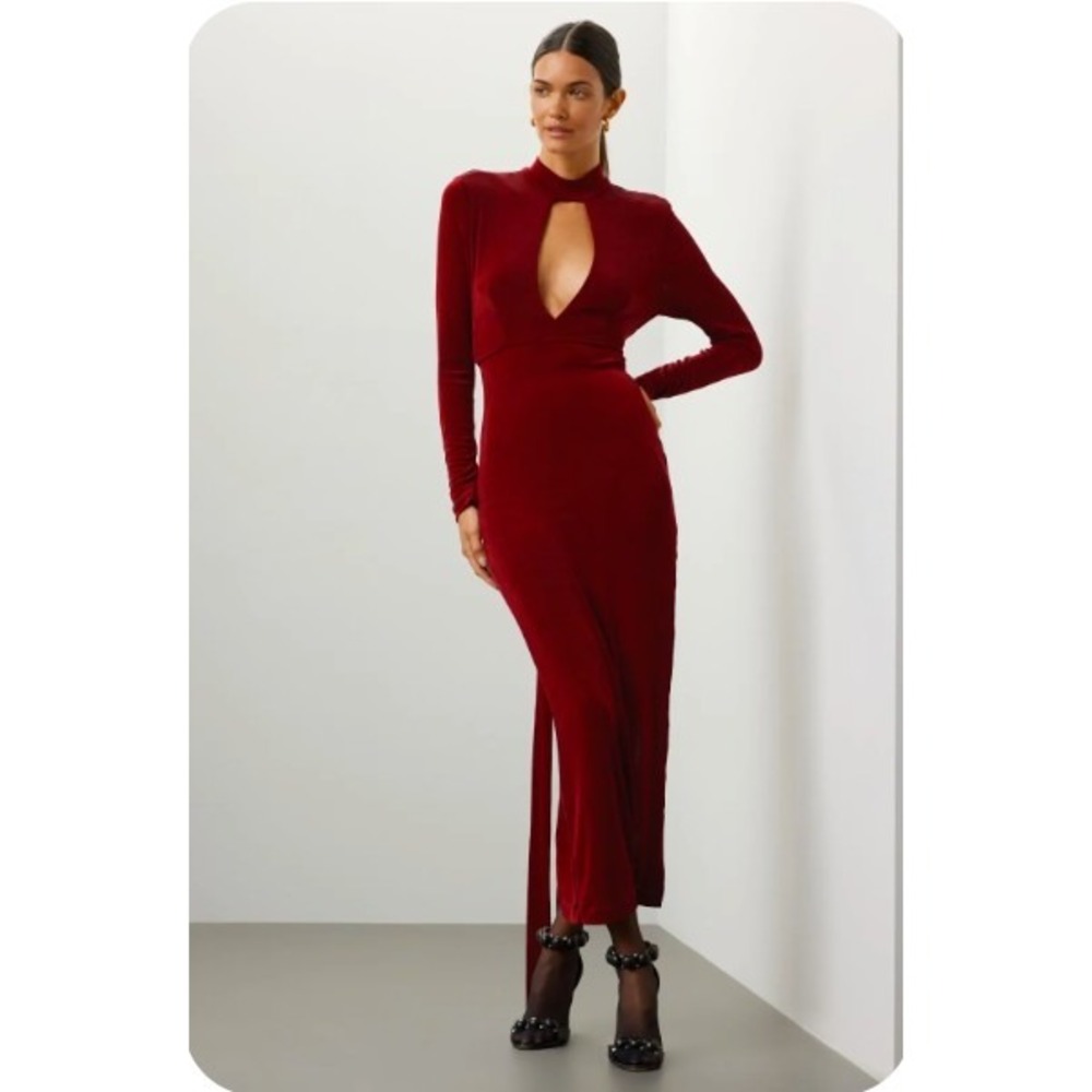 Bardot Ellis Maxi Dress Long‎ Sleeve Backless Burgundy Sz Medium *READ FLAW*